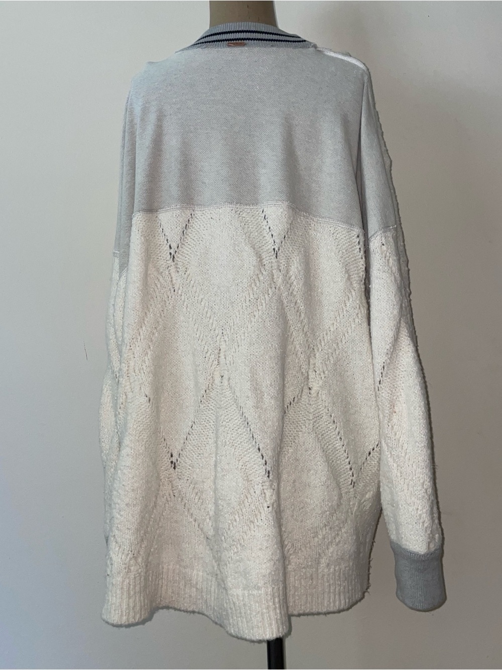 Free People Cream Cable Knit Sweater with Gray Trim - Picture 6 of 6